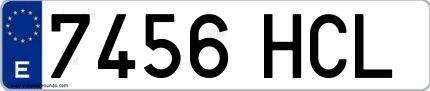 Ejemplo de matrícula española 7456 HCL