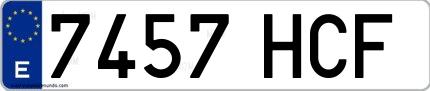 Ejemplo de matrícula española 7457 HCF