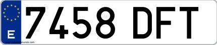 Ejemplo de matrícula española 7458 DFT