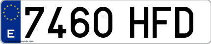 Ejemplo de matrícula de coche ordinaria 7460 HFD