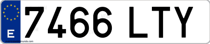 Ejemplo de matrícula de coche ordinaria 7466 LTY