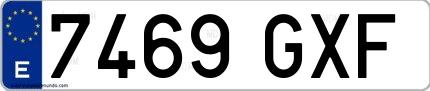 Ejemplo de matrícula española 7469 GXF