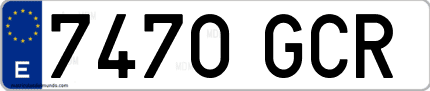 Ejemplo de matrícula de coche ordinaria 7470 GCR