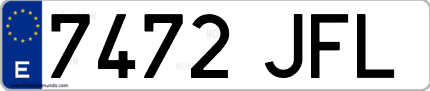 Ejemplo de matrícula de coche ordinaria 7472 JFL