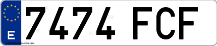 Ejemplo de matrícula de coche ordinaria 7474 FCF