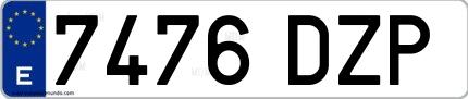 Ejemplo de matrícula española 7476 DZP