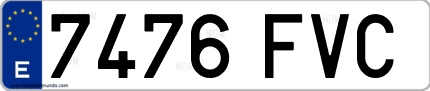 Ejemplo de matrícula de coche ordinaria 7476 FVC
