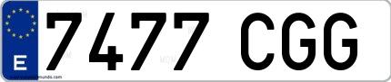 Ejemplo de matrícula española 7477 CGG