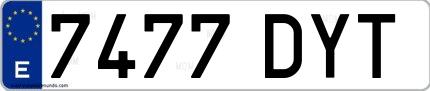Ejemplo de matrícula española 7477 DYT