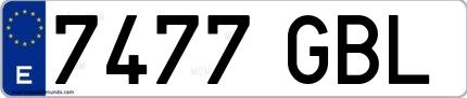 Ejemplo de matrícula española 7477 GBL