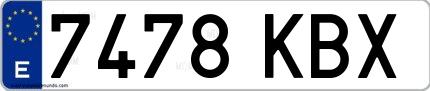 Ejemplo de matrícula española 7478 KBX