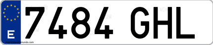 Ejemplo de matrícula de coche ordinaria 7484 GHL