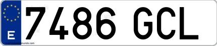 Ejemplo de matrícula española 7486 GCL