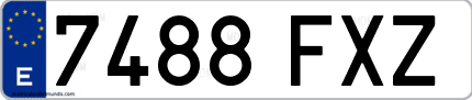 Ejemplo de matrícula de coche ordinaria 7488 FXZ