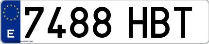 Ejemplo de matrícula española 7488 HBT