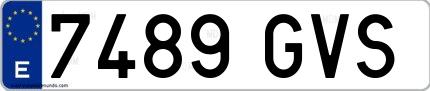 Ejemplo de matrícula española 7489 GVS