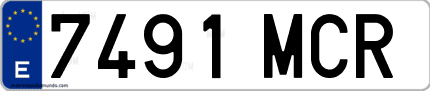 Ejemplo de matrícula de coche ordinaria 7491 MCR