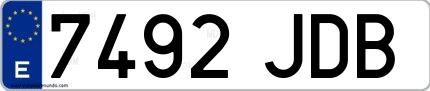 Ejemplo de matrícula española 7492 JDB