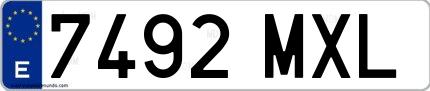 Ejemplo de matrícula española 7492 MXL