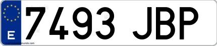 Ejemplo de matrícula española 7493 JBP