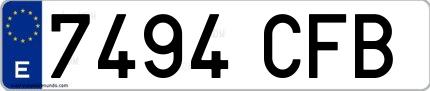 Ejemplo de matrícula española 7494 CFB