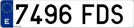 Ejemplo de matrícula española 7496 FDS