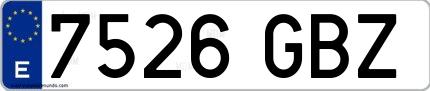 Ejemplo de matrícula española 7526 GBZ