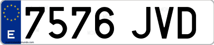 Ejemplo de matrícula de coche ordinaria 7576 JVD