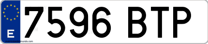 Ejemplo de matrícula de coche ordinaria 7596 BTP