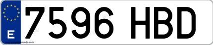 Ejemplo de matrícula española 7596 HBD