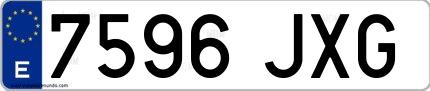 Ejemplo de matrícula española 7596 JXG
