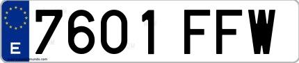 Ejemplo de matrícula española 7601 FFW