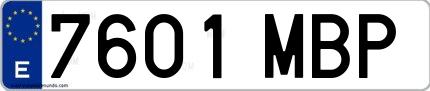 Ejemplo de matrícula española 7601 MBP
