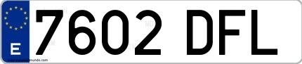 Ejemplo de matrícula española 7602 DFL