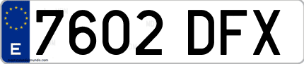 Ejemplo de matrícula de coche ordinaria 7602 DFX