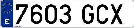 Ejemplo de matrícula española 7603 GCX
