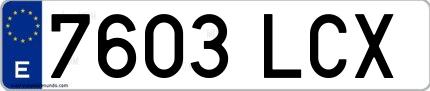 Ejemplo de matrícula española 7603 LCX