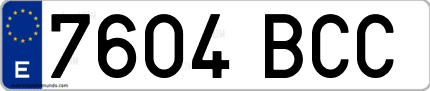 Ejemplo de matrícula de coche ordinaria 7604 BCC