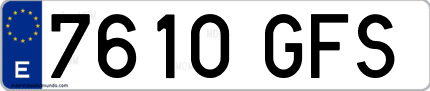 Ejemplo de matrícula de coche ordinaria 7610 GFS