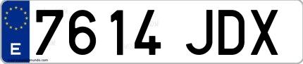 Ejemplo de matrícula española 7614 JDX