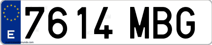 Ejemplo de matrícula de coche ordinaria 7614 MBG
