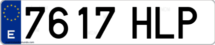 Ejemplo de matrícula de coche ordinaria 7617 HLP