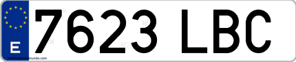 Ejemplo de matrícula de coche ordinaria 7623 LBC