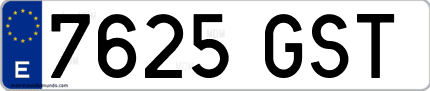 Ejemplo de matrícula de coche ordinaria 7625 GST