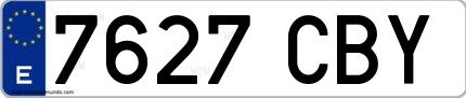 Ejemplo de matrícula española 7627 CBY