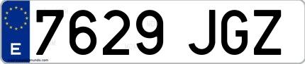 Ejemplo de matrícula española 7629 JGZ