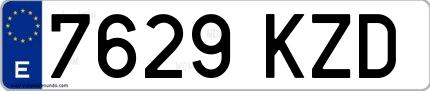 Ejemplo de matrícula española 7629 KZD