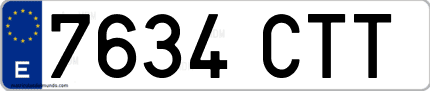 Ejemplo de matrícula de coche ordinaria 7634 CTT