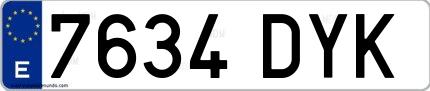 Ejemplo de matrícula española 7634 DYK