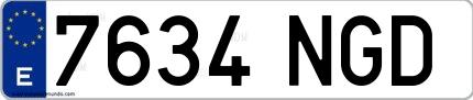 Ejemplo de matrícula española 7634 NGD